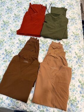Mandala set of 4 scrub sets-Earth Tones Scrubs, tops in LARGE & pant MED-PETITE